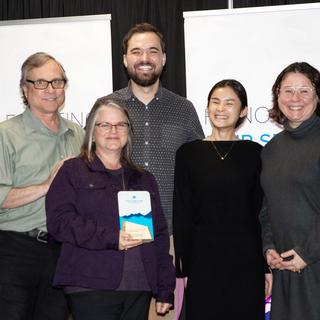 The Faculty of Academic and Career Preparation Front Office Team receive the Exceptional Teamwork award from VIU president Deb Saucier