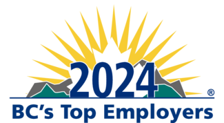 sunburst and mountain background with 2024 BC's top employers superimposed over top