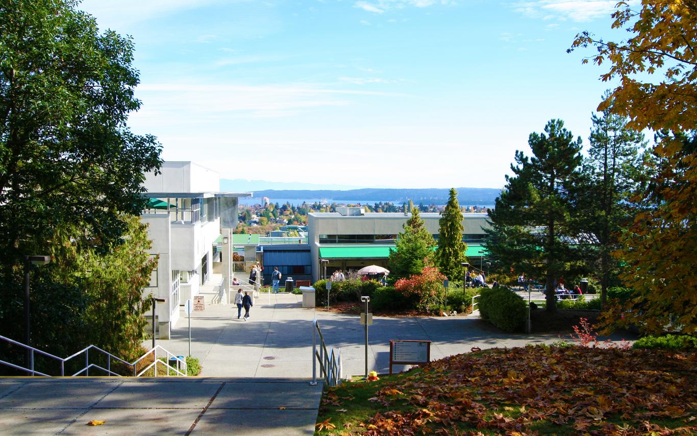 photo looking down the campus stairs