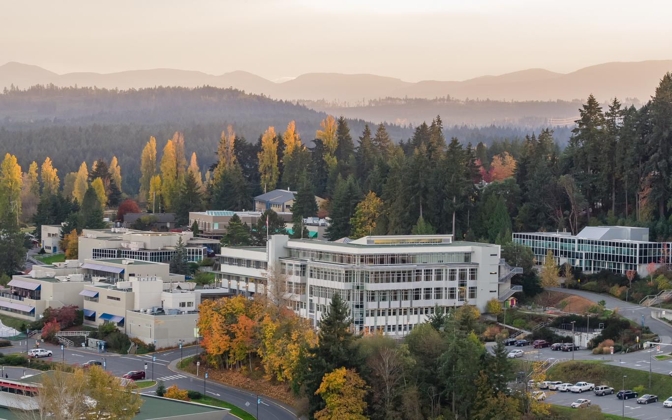 aerial photo of the campus in the fall season